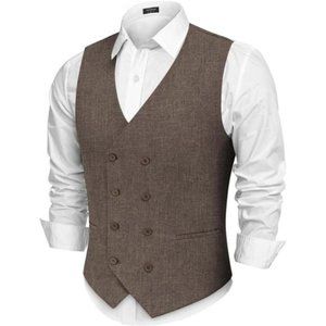 Men's Double Breasted Suit Vest Lightweight Brown